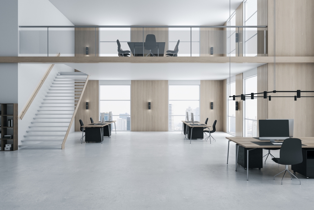 ModernTwoFloorsWoodenAndConcreteDuplexOfficeInteriorWith